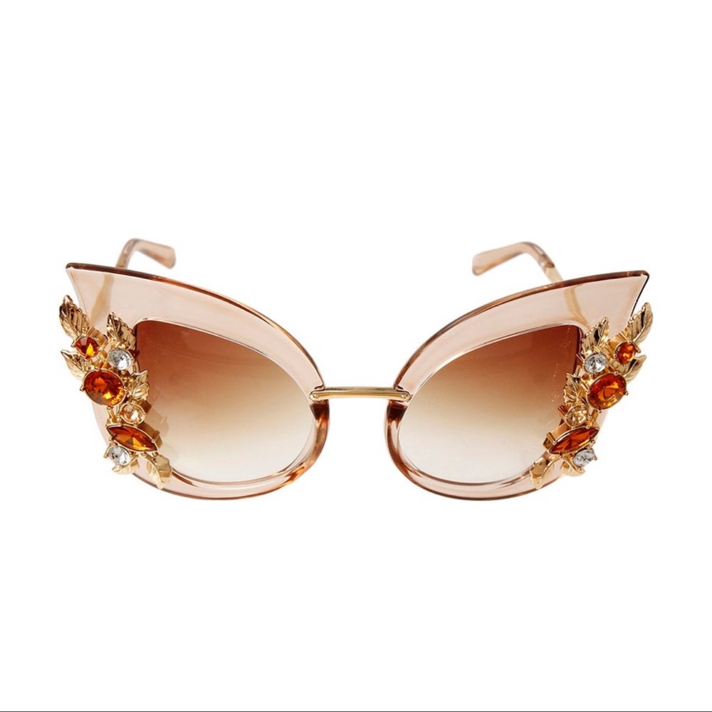 Brown Cat-Eye Sunglasses with Rhinestones